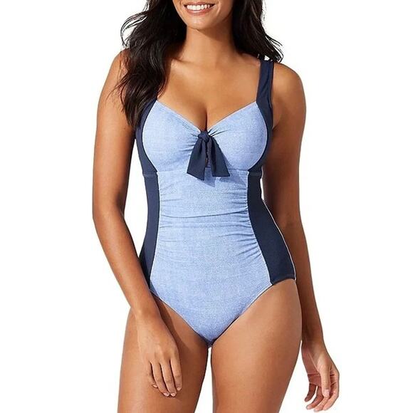 Tommy Bahama Women Island Cays Blue Colorblock One Piece Swimsuit Size 6 - Picture 2 of 3